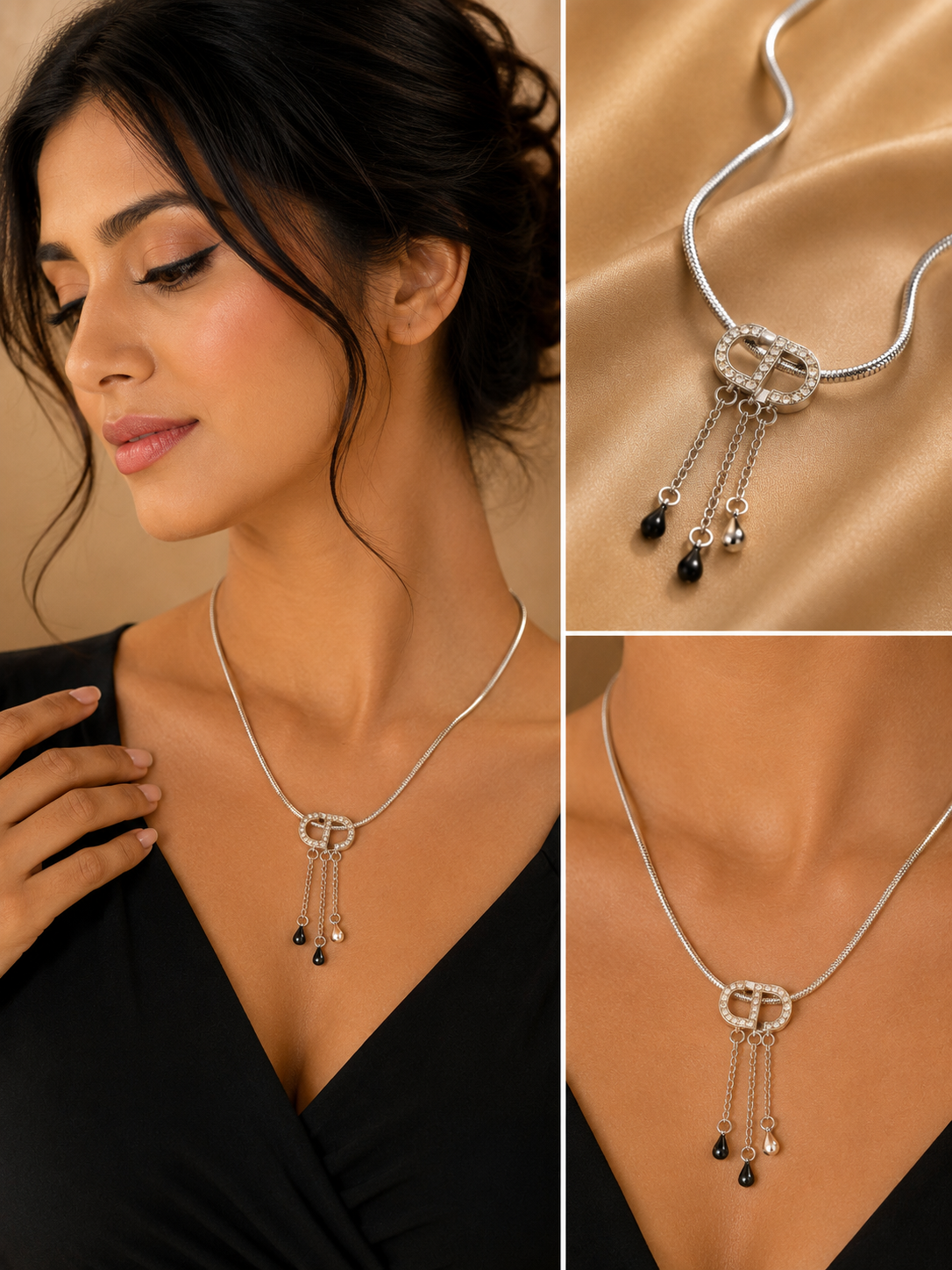 Crystal Buckle Tassel Silver-Tone Necklace